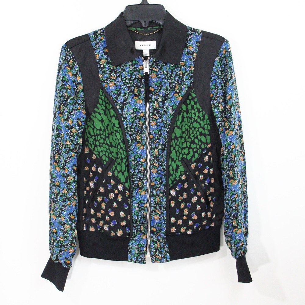 Coach Silk Bomber Jacket XS NEW Women Floral Coat zippre